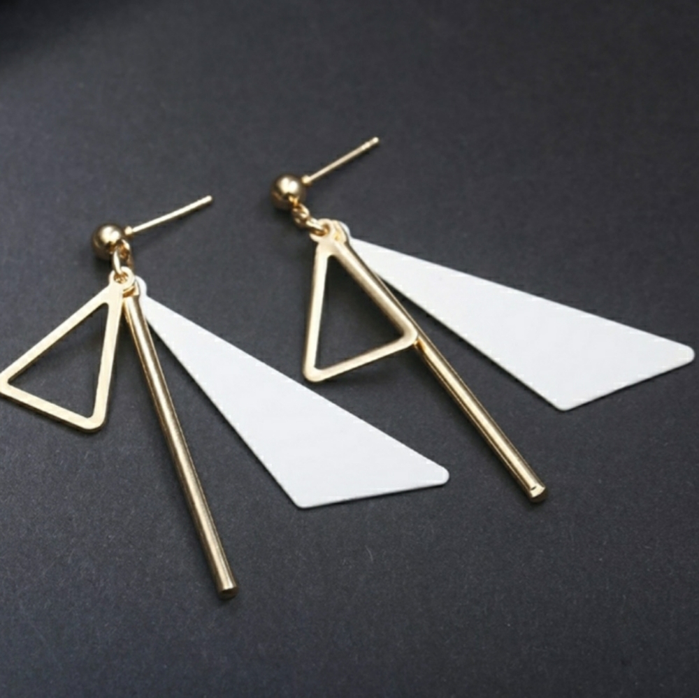Geometric white layered earrings